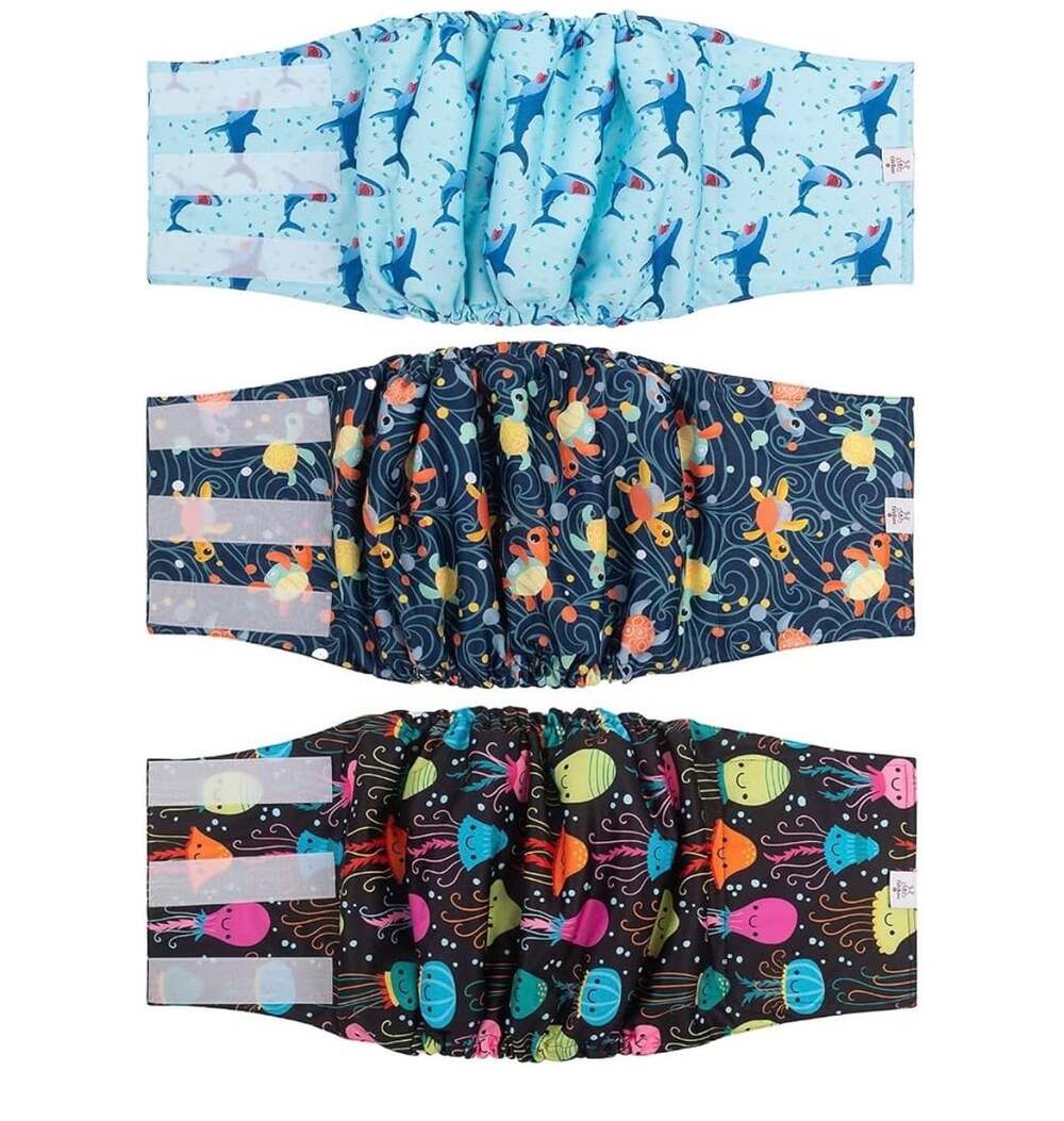CuteBone Belly Band Male Dog Wrap 3-Pack Size Large Washable